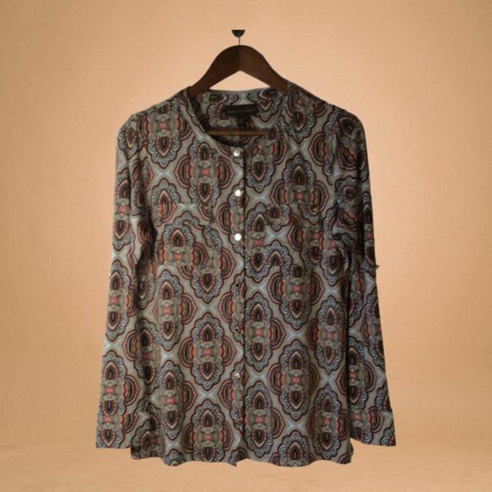 Dana Buchman Button Down Blouse Paisley in Fall Colors Size M